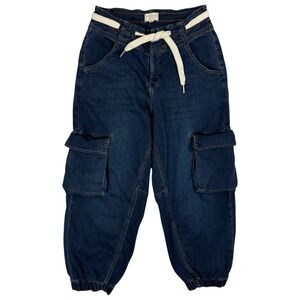 Anthropologie‎ Pilcro High Rise Baggy Cargo Jeans Size S Cozy Denim Knit Jeans